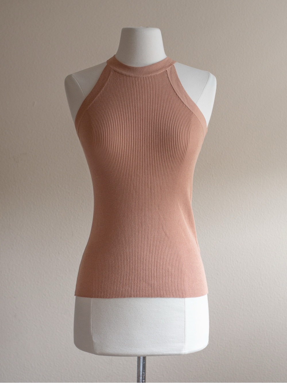 For The Republic Ribbed Halter Tank Top - terracotta beige color